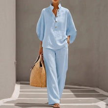 Load image into Gallery viewer, Women’s Casual Shirt and Full-Length Pants Set
