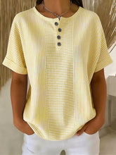 Load image into Gallery viewer, Women's Striped T-Shirt – V-Neck, Button Detail, Loose Fit
