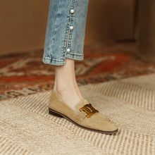 Load image into Gallery viewer, Women's Retro Metal Buckle Suede Loafers – Platform Chunky Heel Slip-On
