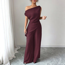 Load image into Gallery viewer, One-Shoulder Asymmetric Top &amp; Wide-Leg Pants 2-Piece Set – Women's Elegant Co-ord Suit
