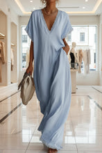 Load image into Gallery viewer, Women's Deep V-Neck Batwing Sleeve Lace-Trim Kaftan Maxi Dress

