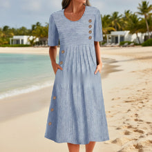 Load image into Gallery viewer, Button-Down Swing Maxi Dress – Short Sleeve Pocket Pullover Long Dress
