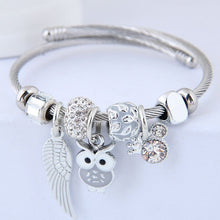 Load image into Gallery viewer, Beaded Owl Bracelet with Angel Wings - Stainless Steel Charm Bracelet
