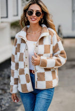 Load image into Gallery viewer, Elegant Checkered Snap Down Long Sleeve Teddy Jacket Soft &amp; Warm Colorful Jacket
