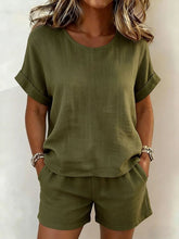 Load image into Gallery viewer, Solid-Color T-Shirt &amp; Shorts Set – Cotton Linen, 10 Colors
