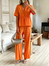 Load image into Gallery viewer, Women's V-Neck Loose Short-Sleeve Top &amp; Wide-Leg Pants Set
