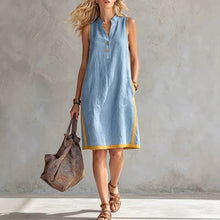 Load image into Gallery viewer, Women's Sleeveless V-Neck Button-Front Pocketed A-Line Midi Dress
