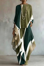 Load image into Gallery viewer, Women's Abstract Geometric Color-Block Asymmetric Draped Tunic &amp; Wide-Leg Palazzo Pants Set
