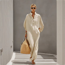 Load image into Gallery viewer, Women’s Stand Collar Button-Down Loose Straight Long Dress
