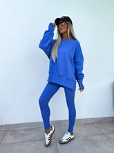 Load image into Gallery viewer, Women’s Casual Sweater Suit – Loose Split Top &amp; Fitted Trousers Set
