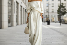Load image into Gallery viewer, Women's Off-Shoulder Long-Sleeve Top &amp; Wide-Leg Pants Two-Piece Set
