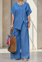 Load image into Gallery viewer, Striped Shirt &amp; Loose Pants Set – Three-Quarter Sleeve Two-Piece
