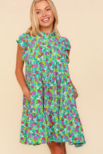Load image into Gallery viewer, Frilled Mock Neck Ditsy Floral Dress – Mock Neck Floral Dress, Frilled Floral Dress, Ditsy Floral Dress, Tiered Floral Dress, Elegant Floral Dress, Feminine Floral Dress, Pocketed Floral Dress
