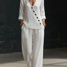 Load image into Gallery viewer, Women’s V-Neck Cross-Over Shirt and Wide-Leg Pants Set
