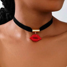 Load image into Gallery viewer, Rhinestone Lip Earrings and Necklace Jewelry Set
