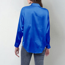 Load image into Gallery viewer, Women’s Satin Lapel Button-Down Blouse
