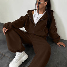 Load image into Gallery viewer, Women's Oversized Cropped Zip-Through Hoodie &amp; Wide-Leg Sweatpants Set
