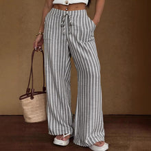 Load image into Gallery viewer, Women's Striped Wide-Leg Trousers – Lace-Up Elastic Waist Loose Fit
