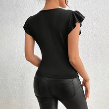 Load image into Gallery viewer, Women’s Summer Ruffle Mesh Panel Top – Short Sleeve Slim Fit Casual Tee Blouse
