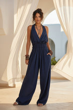 Load image into Gallery viewer, Women's V-Neck Halter Jumpsuit | Sleeveless Open Back Waist-Cinching
