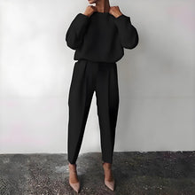 Load image into Gallery viewer, Women’s Solid Color 2-Piece Set – Long Sleeve Top &amp; Pleated Pants Loungewear
