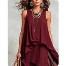 Load image into Gallery viewer, Black Asymmetrical Chiffon Maxi Dress – Flowy Sleeveless Boho A-Line Long Dress for Women
