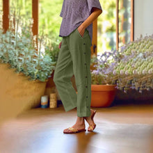 Load image into Gallery viewer, Cropped Pants With Decorative Buttons Along the Side Seams
