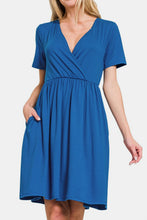 Load image into Gallery viewer, Zenana Surplice Short Sleeve Brushed DTY Dress
