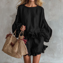 Load image into Gallery viewer, Women's Lantern Sleeve Top &amp; Shorts Two-Piece Set – Loose Fit
