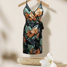 Load image into Gallery viewer, Women's V-neck Lace Up Plant Print Off Shoulder Versatile Dress
