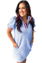 Load image into Gallery viewer, Beau Blue Striped Pop of Color Collared Checkered Textured Plus Size Dress
