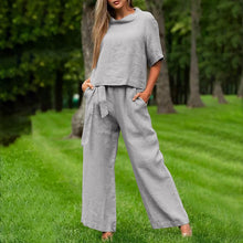 Load image into Gallery viewer, Round-Neck 3/4 Sleeve Top &amp; Pants Two-Piece Set – 6 Colors, S–XXL

