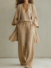 Load image into Gallery viewer, Women's V-Neck Cardigan Coat, Pocket Vest &amp; Long Pants Three-Piece Set
