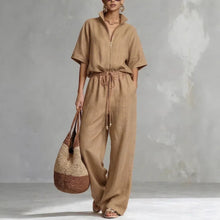 Load image into Gallery viewer, Women's Zip-Up Crew-Neck Top &amp; Wide-Leg Pants Set
