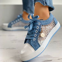Load image into Gallery viewer, Floral Embroidered Polka Dot Print Sneakers — Women’s Casual Canvas Shoes
