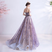 Load image into Gallery viewer, Strapless Purple Sequin Starry Dress Wedding Dress
