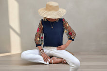 Load image into Gallery viewer, Women's Mesh Patchwork Three-Quarter Sleeve Top – Casual Chic
