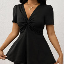 Load image into Gallery viewer, Women's V-neck Temperament Versatile Solid Color sleeved shirt top
