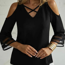 Load image into Gallery viewer, Women’s Off-Shoulder Cross Collar Long Sleeve Top
