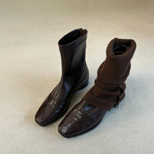 Load image into Gallery viewer, Women's French Retro Genuine Leather Square Toe Block Heel Ankle Boots
