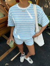 Load image into Gallery viewer, Women's Crew-Neck Spliced Short-Sleeve T-Shirt &amp; Shorts Set
