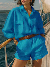 Load image into Gallery viewer, Cotton-Linen Loose-Fit Button-Down Shirt and Shorts Casual Set
