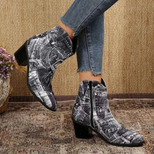 Load image into Gallery viewer, Demin Print : Point Toe Block Ankle Boots
