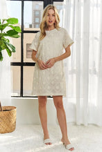 Load image into Gallery viewer, Applique Round Neck Short Sleeve Shift Dress – Timeless &amp; Elegant Round Neck Shift Dress with Sophisticated Applique Detailing for Versatile Day-to-Night Wear
