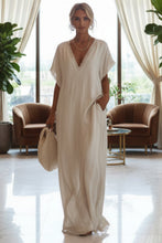 Load image into Gallery viewer, Women's Deep V-Neck Batwing Sleeve Lace-Trim Kaftan Maxi Dress
