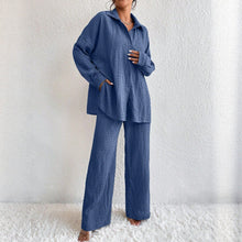 Load image into Gallery viewer, Women's Pleated Long Sleeve Lapel Two-Piece Set – Loose Top &amp; Pants
