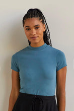 Load image into Gallery viewer, Women’s Organic Pima Cotton Short Sleeve Slim Fit Mock Neck Top
