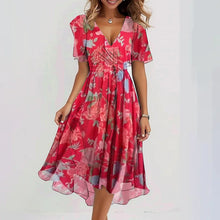 Load image into Gallery viewer, Chiffon Printed Short Sleeve Dress Summer Elegant V-neck Dresses Womens Clothing
