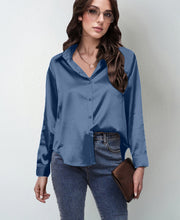 Load image into Gallery viewer, Women’s Satin Lapel Button-Down Blouse
