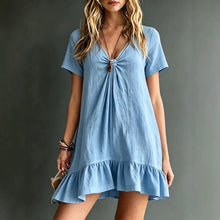 Load image into Gallery viewer, Women's V-Neck Short-Sleeve Midi Dress – Ice Silk Crepe Loose Casual
